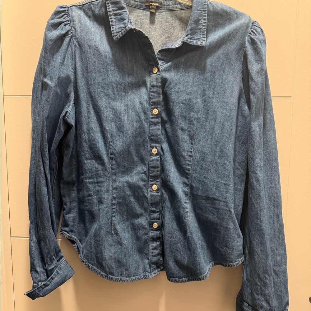 Express Blue Denim Button-Down Shirt